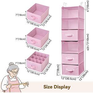 Hanging Closet Organizer <b>6</b>-Shelf Detachable With Side Pockets For Bedroom Clothing Storage Fabric Non Woven Material - Product Image 3