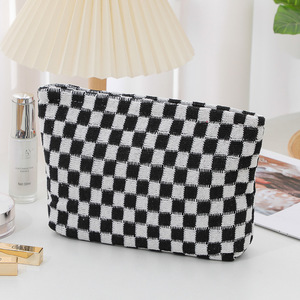 Sac à carreaux tricoté - Trousse de toilette multifonctionnelle grande capacité, pochette portable en tissu tricoté doux - Product Image 2