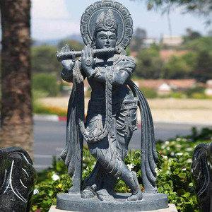 QUYANG Indian Religious Hand Carved Antique Black Natural Stone Marble <strong>Radha</strong> Lord <strong>Krishna</strong> Statue Hindu God Sculpture - Product Image 1