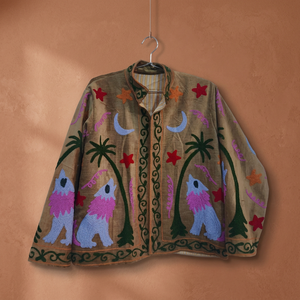 Handmade Hand Embroidered <b>Velvet</b> Suzani <b>Jacket</b> <b>Women</b> Floral Crew Neck Full Sleeve Autumn Winter Outerwear 100% Polyester Woven - Product Image 5