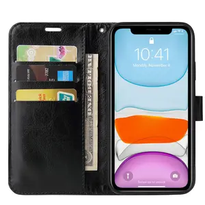 Casing dompet kulit PU magnetik, untuk iphone 15 pro max slot kartu kickstand untuk iphone 14 13 12 11 xr xs max 678