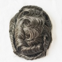 Q6 gros délié naturel 100% réel humain indien Gery système de remplacement de cheveux mâle suisse dentelle toupet Patch pour les hommes âgés