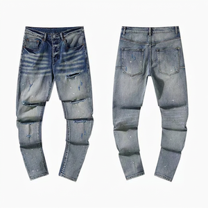 Luxury Designer Purple Color <strong>Jeans</strong> Distressed Slim Fit Men Denim Trousers Vintage Wash High Quality Streetwear Pant Brand - Product Image 5