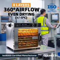 8-bakjes 600W RVS Voedseldroger met 0-48 uur timer, 30-90°C, SUS304 bakjes, 6,2 kg, voor fruit, snacks, kruiden, champignons, voedseldroger