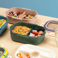 Boîte à lunch bento portable en plastique à 3 compartiments pour la préparation des repas, avec fourchette et cuillère, vente en gros personnalisée