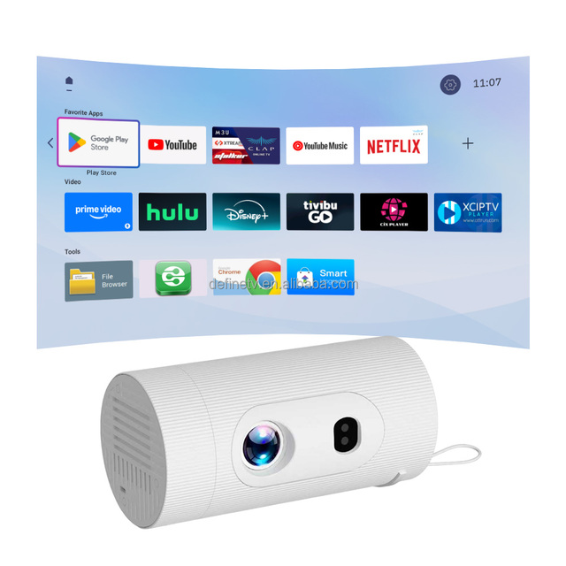 2026 Newest Mini Portable Projector Type-C Port 4K Support Android 14 Built-in HIFI Stereo Speakers WiFi 6 200 Lumens