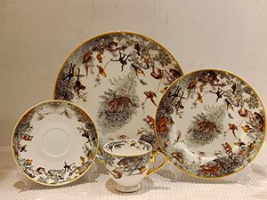 Jungle Wildlife Print Bone China <b>Dinnerware</b> Set 4 Pieces With Gold Rim Cup Saucer Plates For Home Dining - Product Image 2