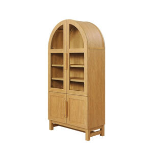 خزانة كتب خشبية عصرية طويلة بتصميم قوسي مع أرفف قابلة للتعديل وأدراج كبيرة لغرفة المعيشة - Product Image 3