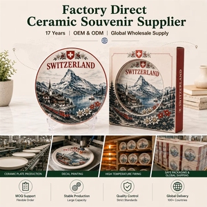 Assiette décorative en céramique souvenir de <span class=keywords><strong>Suisse</strong></span>, motif train, edelweiss, paysage alpin, <span class=keywords><strong>lac</strong></span>, pour personnalisation OEM ODM, vente en gros - Product Image 6