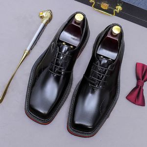 Zapatos Formales y Casuales para Hombre, Color Marrón, Punta Cuadrada, Transpirables, Antideslizantes, con Cordones, Hechos a Mano, Novedad 2025 - Product Image 1