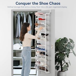 Over The Door <b>Shoe</b> Organizer 12 Tier White Metal Mesh Hanging <b>Shoe</b> Rack For <b>Shoes</b> Behind Doors - Product Image 3