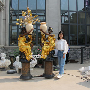 Luxe Levensgrote Antieke Gouden Bronzen Standbeeld <span class=keywords><strong>Lamp</strong></span> Bronzen Sculptuur <span class=keywords><strong>Lamp</strong></span> - Product Image 5