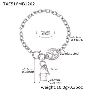 Ensemble collier et bracelet en acier inoxydable avec pendentif pompon tête de cochon en zircon entièrement serti de diamants, fermoir boucle, plaqué or 18 carats, cadeau de mariage - Product Image 5