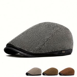 Gorra estilo británico de piel sintética con tejido de espiga, gorro tipo boina para otoño e invierno, gorro cálido tipo Ivy - Product Image 1