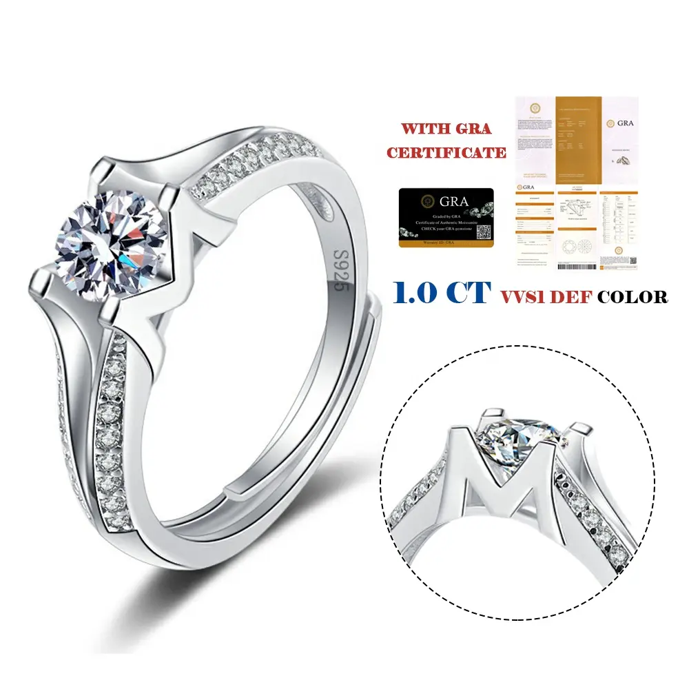 Moissanite Jewelry Solitaire Cluster 925 Sterling Silver White Gold 1ct VVS Diamond Engagement Moissanite Rings For Women