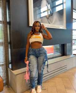 HANO, pantalones de mezclilla con <span class=keywords><strong>Cargo</strong></span> degradado a la moda Retro para <span class=keywords><strong>mujer</strong></span>, pantalones ajustados con botones de cintura alta, ropa de calle vaquera a juego para <span class=keywords><strong>mujer</strong></span> - Product Image 4