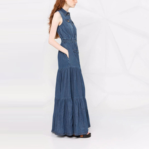 Moda all'ingrosso per ragazze abito lungo in jeans elegante personalizzato da donna Casual con orlo e volant <span class=keywords><strong>abiti</strong></span> senza maniche in <span class=keywords><strong>Denim</strong></span> - Product Image 3