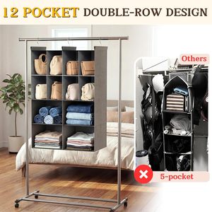 Organizador de armario colgante, 12 compartimentos, tela no tejida, 33x15x85cm, para almacenamiento de ropa en el dormitorio - Product Image 3