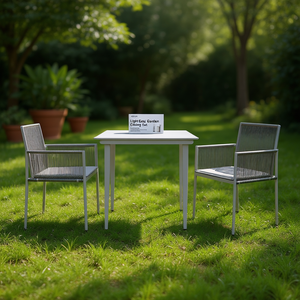 Set da Pranzo da Giardino Grigio Chiaro per 2 Persone, in Alluminio, Design Minimalista, Resistente alle Intemperie - Product Image 2