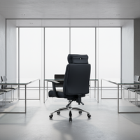 Chaise de bureau exécutive ergonomique moderne en cuir bleu foncé, hauteur réglable, accoudoirs fixes confortables, base en aluminium