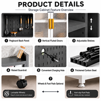 Lemari Dapur Modern Ramah Lingkungan dengan Pintu Pegboard PC, Kabinet Penyimpanan Logam, dan Roda untuk Ruangan Sempit
