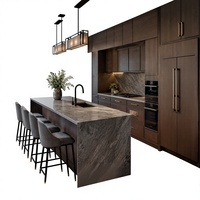Meubles de cuisine modernes en bois massif, ensemble d'armoires modulaires sur mesure, bois foncé, meubles de cuisine résidentiels