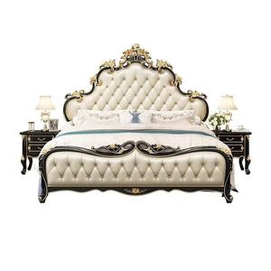 Muebles de Dormitorio Clásicos y Económicos, Estilo Europeo Moderno, Minimalista, de Lujo, Cama de Madera Maciza con Respaldo Suave y Almacenamiento - Product Image 5