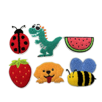 Patch brodé personnalisé éco-responsable en tissu chenille thermocollant, motif animaux mignons (Bière, Dinosaure, Chien, Fraise, Chapeaux)