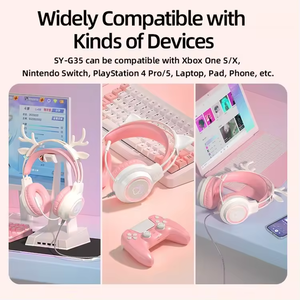 2024 Günstige G35 Macaron Wired 3,5mm Cat Ear LED Gaming Headset Kopfhörer <span class=keywords><strong>Overear</strong></span> mit Mikrofon kabel für Mädchen PS4 PS5 Spiele - Product Image 5