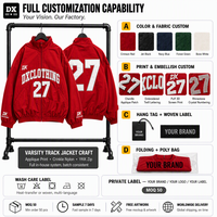 Blouson universitaire personnalisé en nylon rouge vif 340 g/m² résistant à l'eau, avec impression audacieuse sur le dos 27, ourlet élastique, coupe-vent, streetwear, OEM ODM