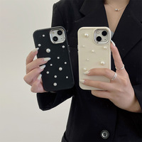 Coque de téléphone 3D simple fausse perle pour iPhone 17 16 15 14 13 12 11 Pro Max housse en silicone souple antichoc de couleur unie