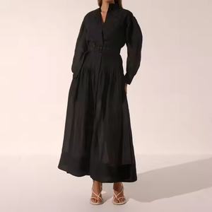 Nuevo Vestido de Verano con Logotipo Personalizado, Vestido de Negocios con Cuello Alto, Manga Larga, Botones, Estilo Polo, Vestido Modesto de Lino y Algodón para Mujer - Product Image 2