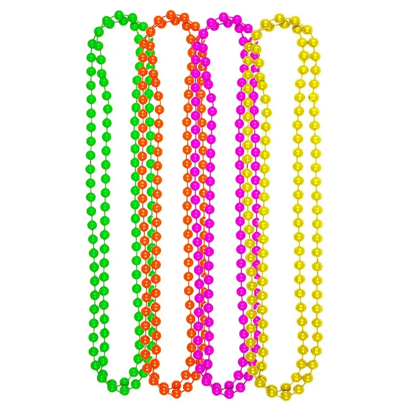 80s accessoires, colliers de perles Mardi Gras en vrac 7mm 33 pouces, colliers de perles de néon multicolores pour les fêtes en boîte de nuit