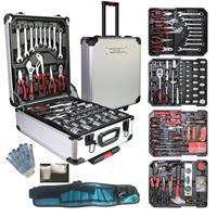 Coffret d'Outils Complet en Aluminium sur Roulettes Argenté pour la Maison – Kit d'Outils à Main Essentiel pour Projets de Bricolage et Cadeau Idéal