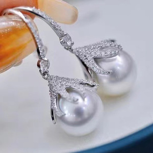 Accessoires en argent S925 pour la création de bijoux, perles rondes de 10-12 mm, support creux pour clou 21618, cache-émail avec crochet d'oreille pour boucles d'oreilles - Product Image 2