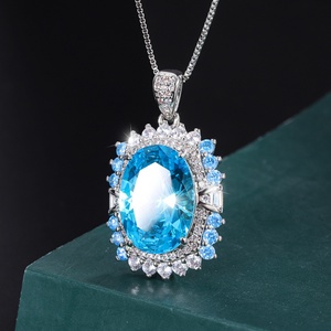 Dainty Eco-friendly Copper Gold 13*18MM <b>Blue</b> Zircon High Quality Floral <b>Necklace</b> Earrings Ring Set Wedding Flower Jewelry Women - Product Image 4