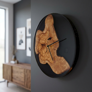 Cadeau de pendaison de crémaillère : Horloge murale en bois et résine époxy, style antique, à aiguilles analogiques à quartz, pour salon moderne, faite à la main - Product Image 4