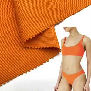Fabric wholesale suppliers high quality breathable stretchy ribbed nylon spandex rib knitted swimwear fabric for bikini swimsuit