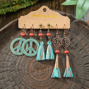 Fashion Jewelry Bohemian <b>Drop</b> Earrings Alloy Antique <b>Bronze</b> Plated Turquoise Women's Party Jewelry - Product Image 2