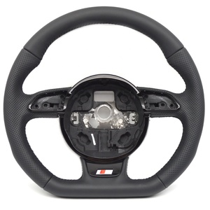 Volant en cuir perforé noir à fond plat pour <span class=keywords><strong>Audi</strong></span> A4 B8 A3 8V A4 A5 A7 Q3 Q5 Q7 - Product Image 1
