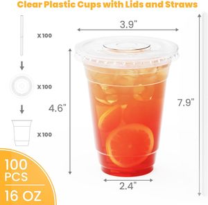 Personalized Eco-Friendly Disposable Food Grade Plastic <b>Cups</b> 12/14/16/18/20/24oz Clear PET with Lids for <b>Cold</b> Drinks Ice Coffee - Product Image 2