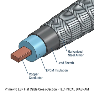 PrimePro Alta Temperatura 450 ° Cable de alimentación plano F ESP 3kV/5kV con cubierta de EPDM, armadura de acero galvanizado, para bomba sumergible en campos petroleros - Product Image 1