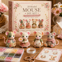 Kit de Manualidades con Cuentas 3D, 4 Piezas, Mini Bolsa, Set para Hacer Figuras con Cuentas, para Principiantes, Adorno de Escritorio Hecho a Mano, Caja de Regalo