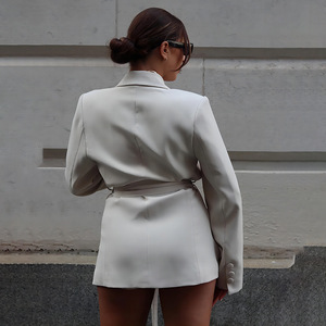 Chaqueta Blazer Entallada con Cinturón para Mujer, Color Blanco Sólido, Poliéster Transpirable, Estilo Verano 2025 - Product Image 2