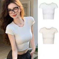 Vêtements d'été Y2k pour femmes, t-shirt court en coton et élasthanne, coupe ajustée, manches courtes, t-shirt personnalisé sexy pour femmes