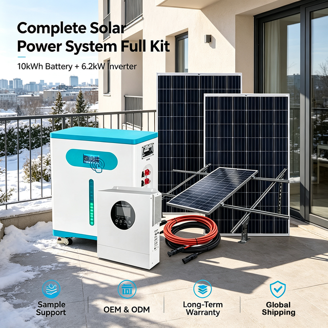 Solar Panel Kits for Home with Battery Off Grid 10kWh Battery 6.2kW MPPT Inverter All in One Solar Energy Storage Complete Kit