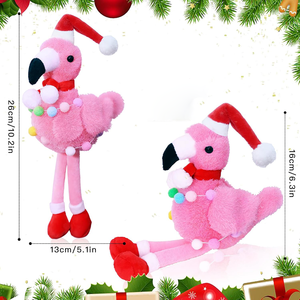 Pompon Décoration Festival Cadeaux Portant Chapeau <span class=keywords><strong>De</strong></span> Père Noël Écharpe Rouge et <span class=keywords><strong>Chaussettes</strong></span> Mignonnes Animal En Peluche Jouet En Peluche Flamant Rose Noël - Product Image 3