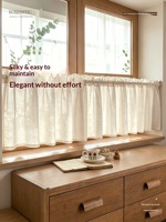 Voilages vintage en coton, lin et polyester, respirants, sans perçage, pour fenêtres de cuisine, baies vitrées et petites fenêtres