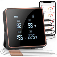 Termometer Pemanggang Daging Digital, Layar LCD Besar, Luar Ruangan, Digital, Membaca Daging, Termometer BBQ, Oven, Termometer, App, Pemantauan Jarak Jauh dengan 4 Probe