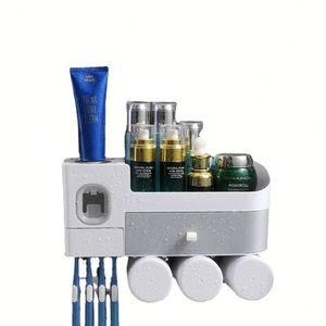 3-Cup Wall Mounted <b>Toothbrush</b> <b>Holder</b> Automatic Toothpaste Dispenser - Product Image 5
